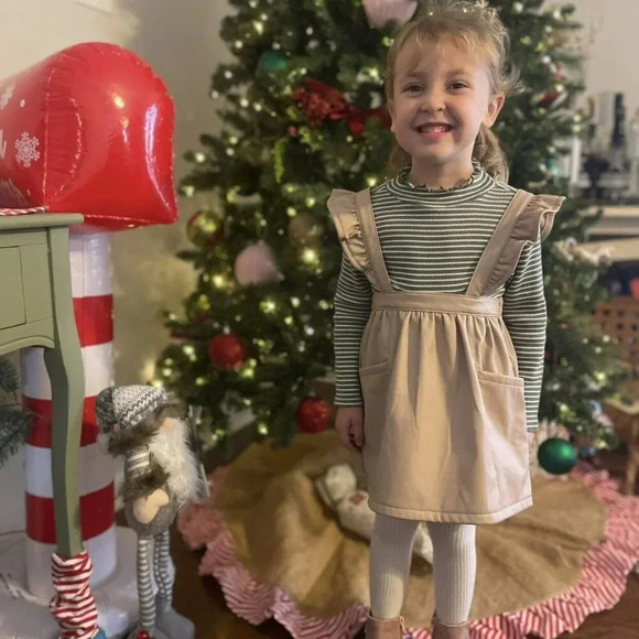 3T Faux Leather Pinafore Dress And Top Outfit With Tights - Picture 7 of 15